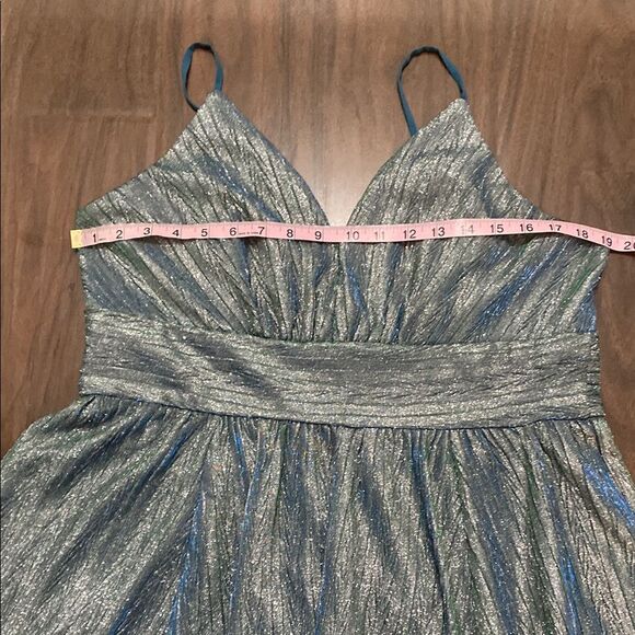 Lulu's Teal and Silver Mini Formal Cocktail Dress - Picture 4 of 8